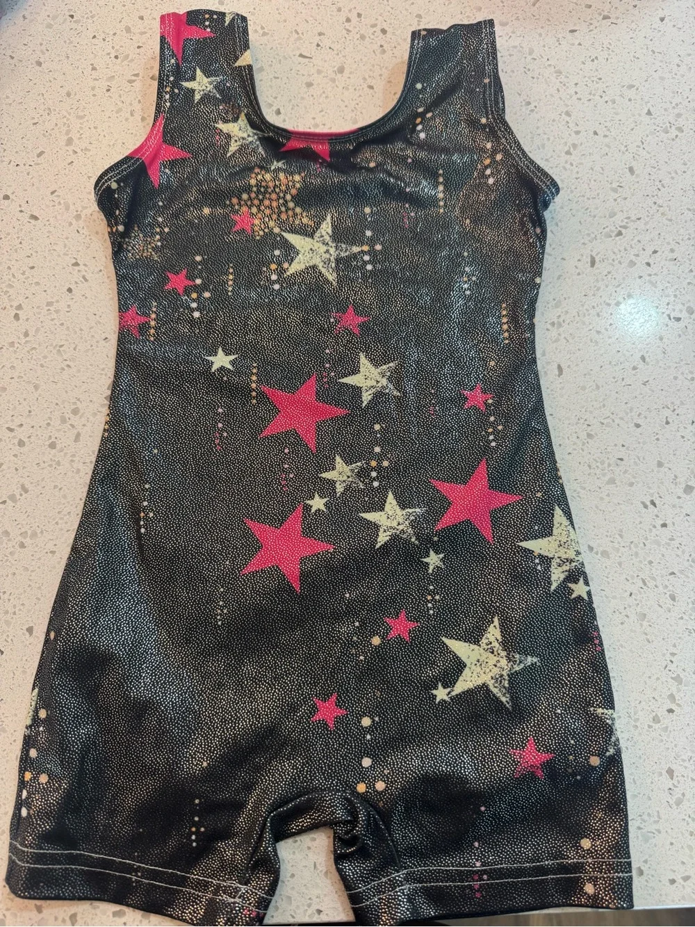 Black Star Print Gymnastics Leotard Romper